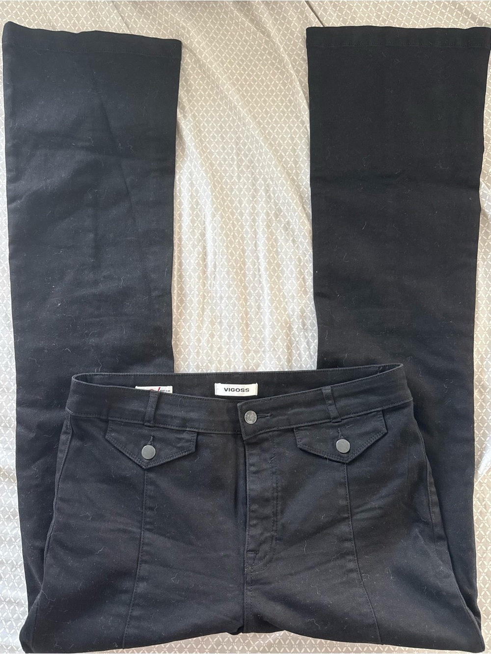 Vigoss Black Flare Pants / Trousers with Front Flap Pockets